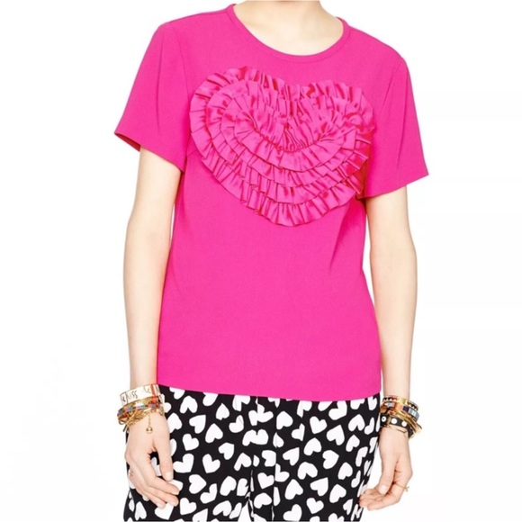 NWOT KATE SPADE New YorkMerrie Ruffle Heart Short Sleeve Top Pink Size 2